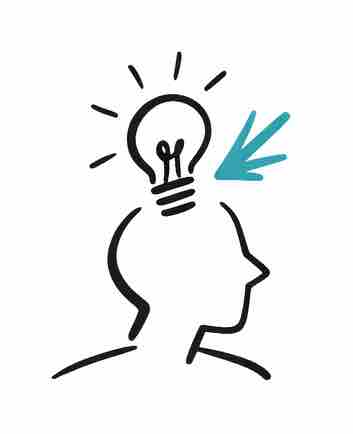 Illustration of a person with a light bulb above their head, representing dashboard ideas, data analysis, and business insights
